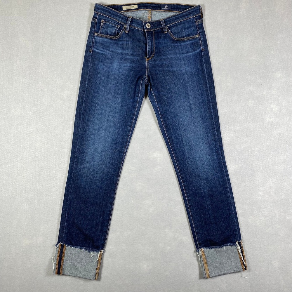 AG Adriano Goldschmied The Stevie Cuff Slim Straight Jeans Size 27 Dark Blue
